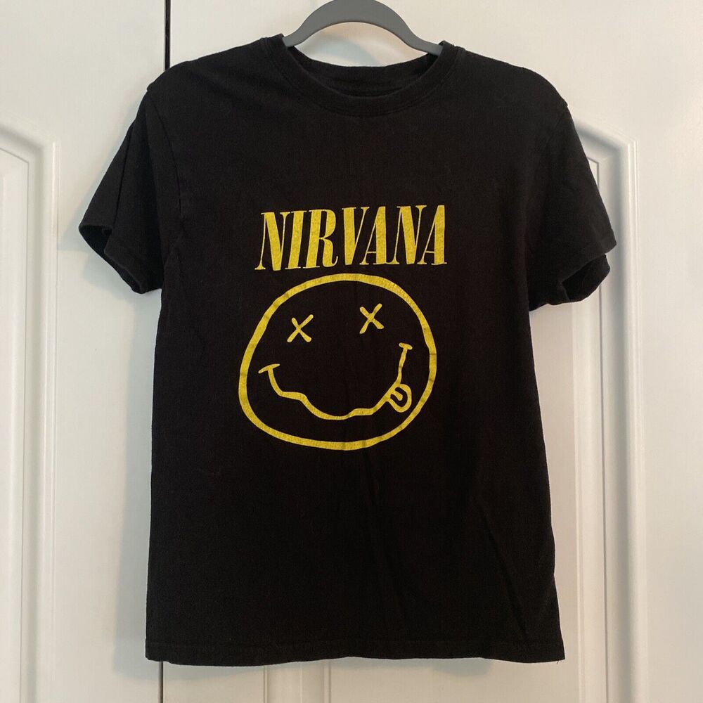 NIRVANA T-Shirt Smiley Face Logo Front Men's Small